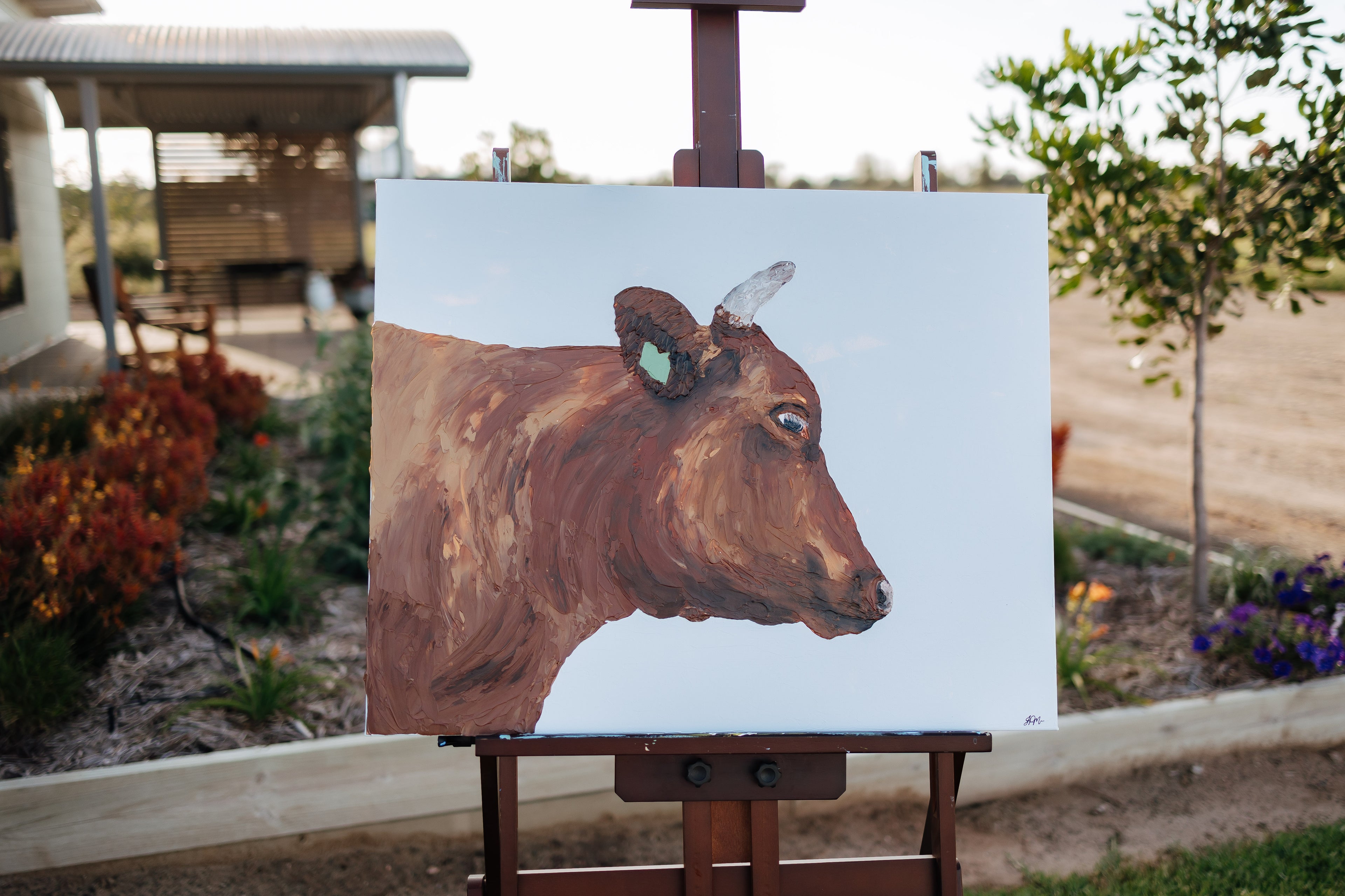 Matilda artwork - profile of brown cow with short horns